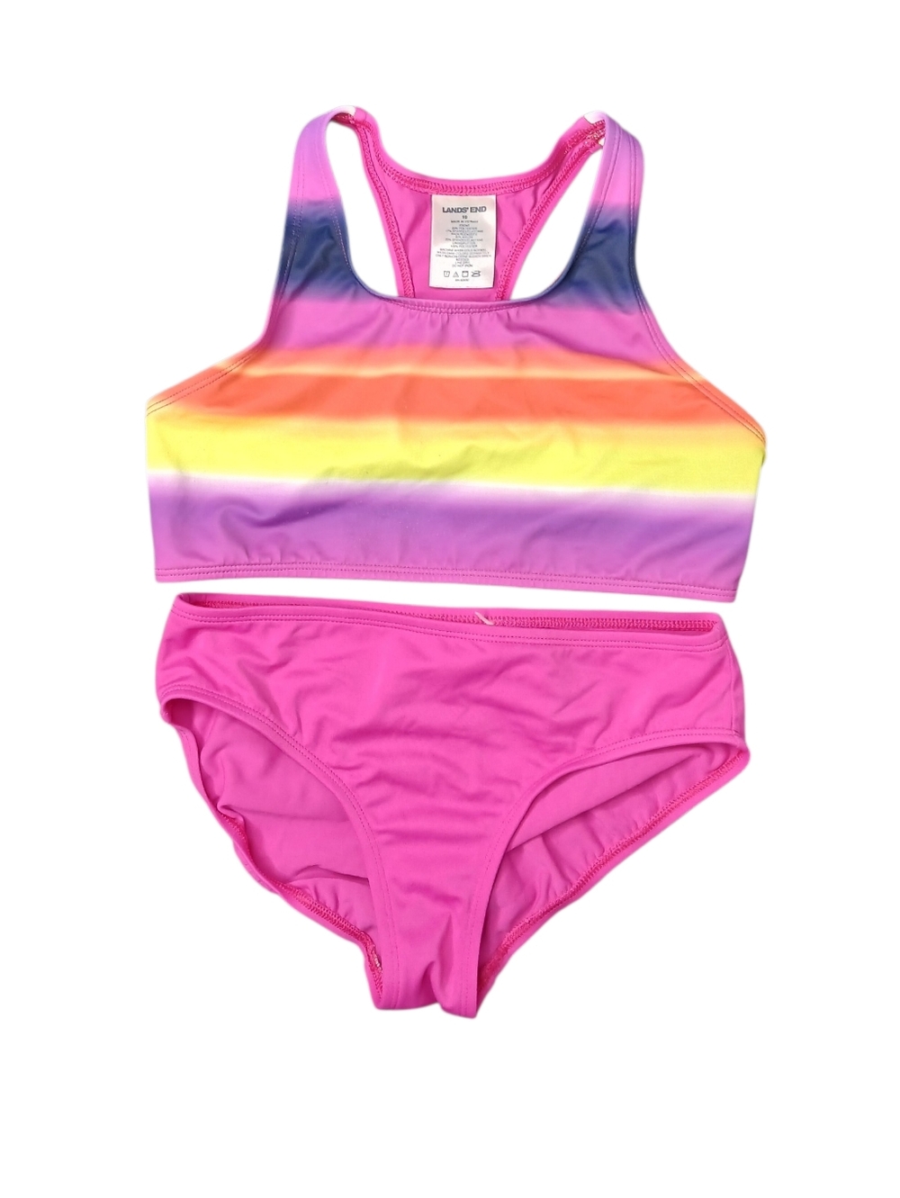 LANDS' END Girls' Pink Rainbow Stripe Two-Piece Swim Set